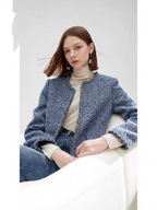 French retro Chanel-style high-end short jacket with structured shoulders, new spring 2025 style for women