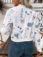 Elegant women’s short-sleeved casual jacket with floral prints and zipper closure.