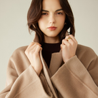 Camel double-faced wool coat for women, new winter style, loose fit, mid-length, Hepburn style wool coat.