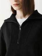 Women’s casual, loose-fitting sweater with a half-open neckline, zipper, and fleece lining – perfect for autumn and winter.