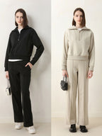 Women’s casual, loose-fitting sweater with a half-open neckline, zipper, and fleece lining – perfect for autumn and winter.