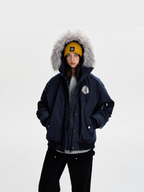 Winter American-style casual design loose-fitting thick down cotton coat with fur collar for women, versatile and warm.