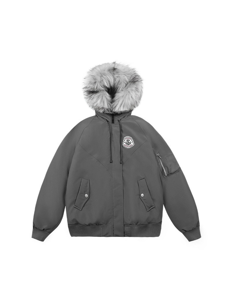 Winter American-style casual design loose-fitting thick down cotton coat with fur collar for women, versatile and warm.