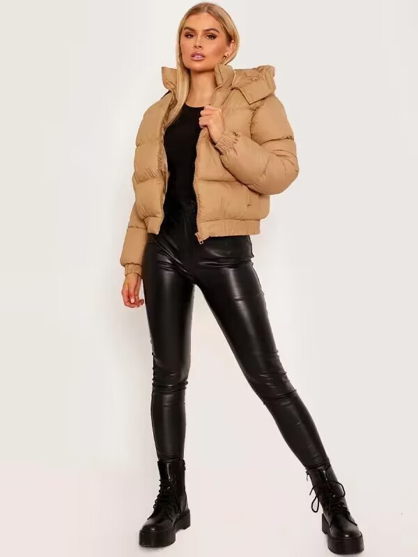 Women's Autumn/Winter Hooded Solid Color Thick Puffer Jacket Down Cotton Jacket