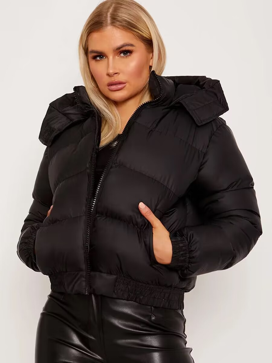 Women's Autumn/Winter Hooded Solid Color Thick Puffer Jacket Down Cotton Jacket