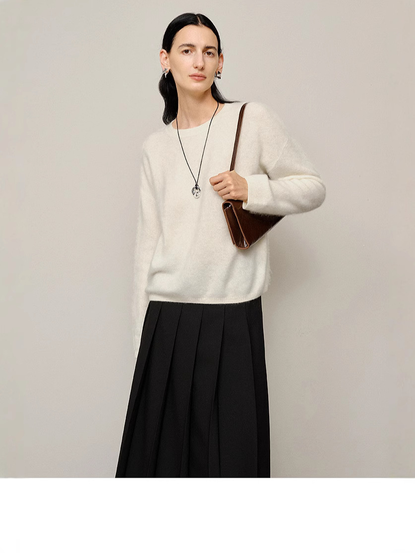 New winter cashmere brushed round neck versatile knit sweater for women
