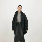 Japanese-style minimalist slightly wrinkled 90% white goose down jacket, warm and lightweight batwing sleeves, mid-length down jacket for women.