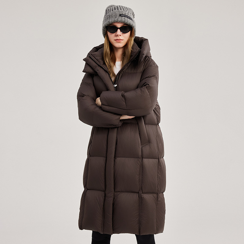 310g Heavyweight High-Strength Down Jacket for Women, Size 25, Winter Long Hooded Thick Over-the-Knee Warm Puff Coat