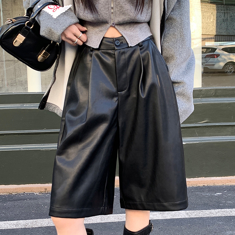 Waist-cinching hip-hugging midi skirt/pants/PU leather shorts