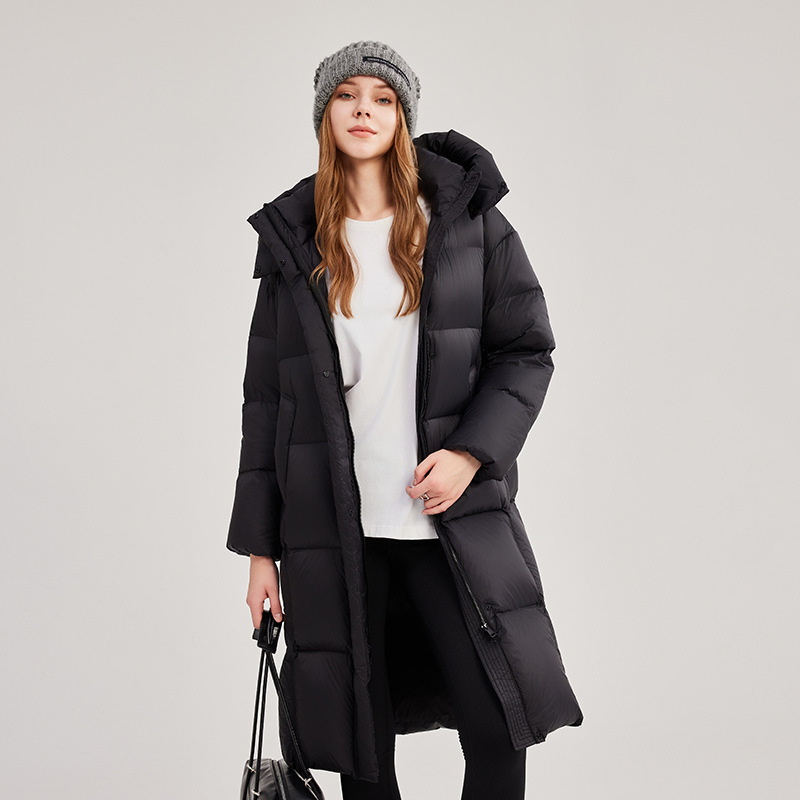 310g Heavyweight High-Strength Down Jacket for Women, Size 25, Winter Long Hooded Thick Over-the-Knee Warm Puff Coat