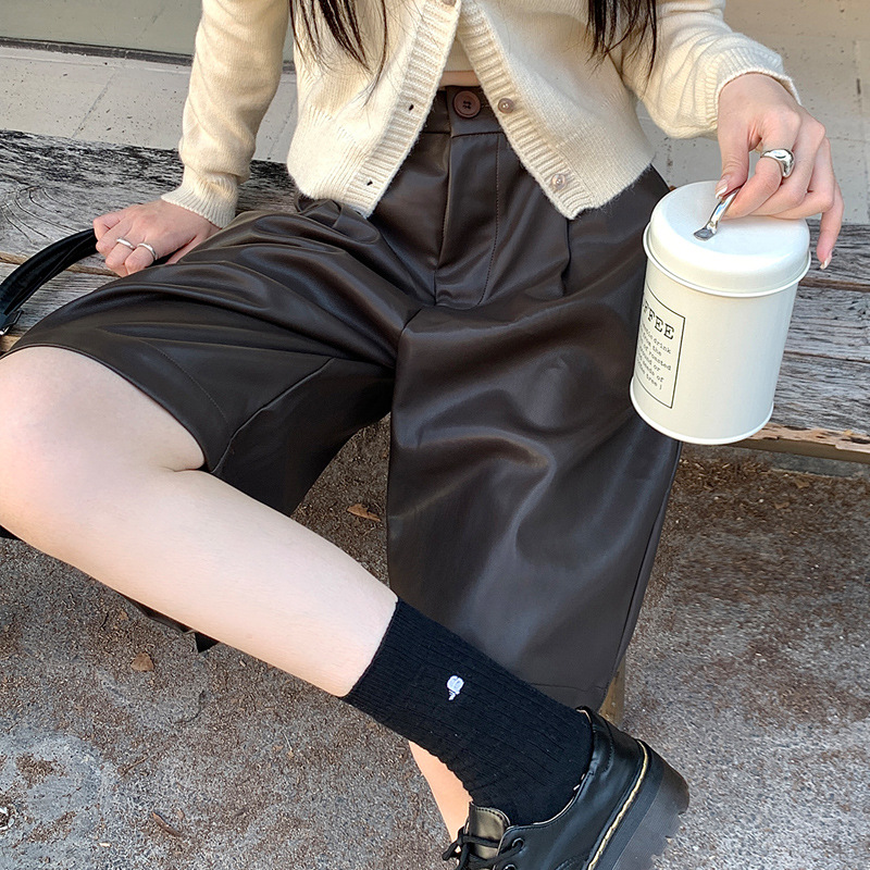 Waist-cinching hip-hugging midi skirt/pants/PU leather shorts