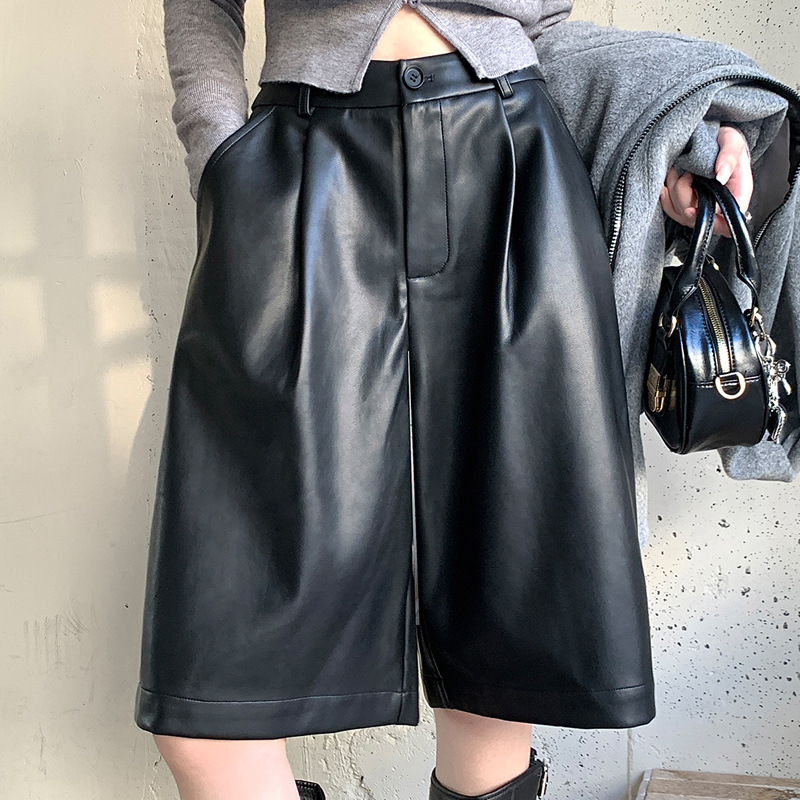 Waist-cinching hip-hugging midi skirt/pants/PU leather shorts