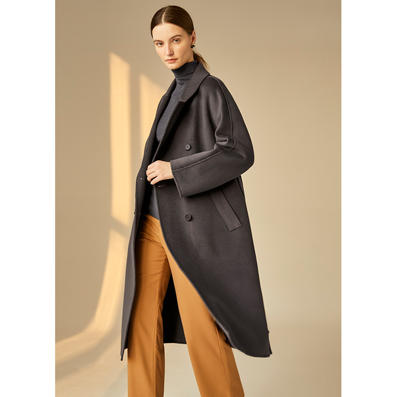 Hand-made double-breasted, double-sided woolen cashmere overcoat for women – new autumn/winter style.