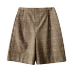 High-end wool plaid suit pants, brown casual pants, new autumn/winter style for women, 2025, retro and versatile five-point shorts