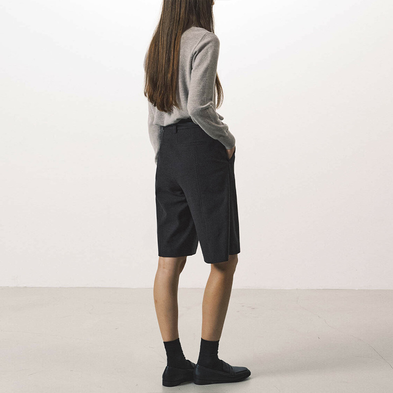 Women's wool trousers, new autumn/winter style, high-waisted, five-point trousers, petite, elegant, slimming, straight-leg wide-leg trousers