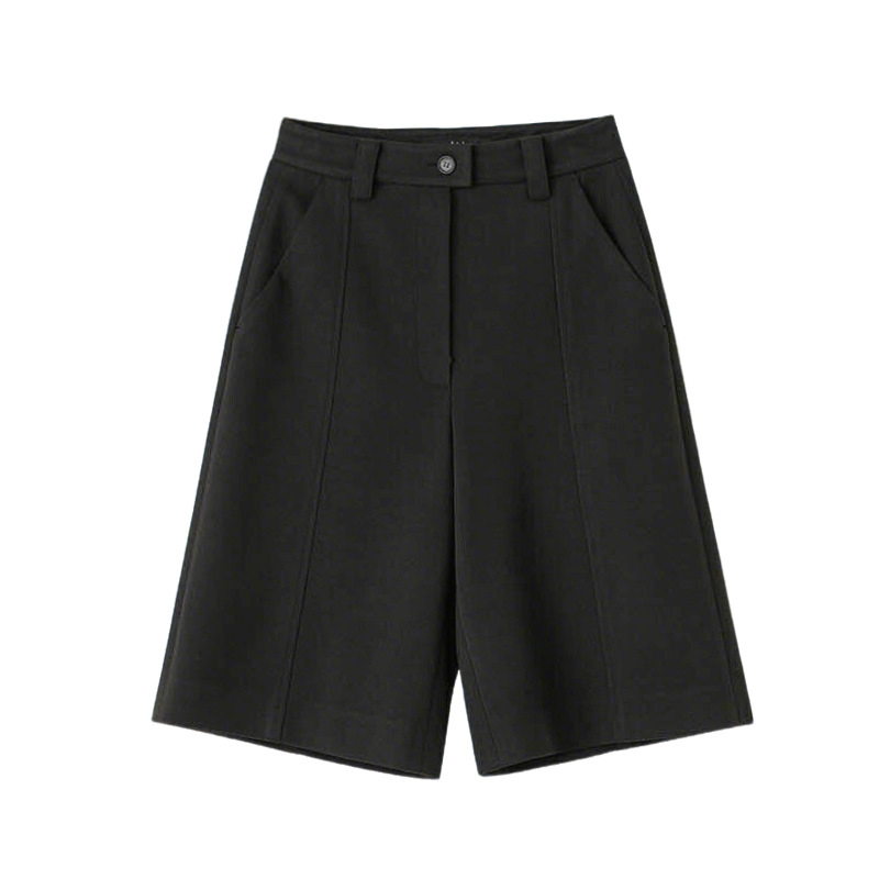 Women's wool trousers, new autumn/winter style, high-waisted, five-point trousers, petite, elegant, slimming, straight-leg wide-leg trousers