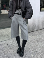 Retro minimalist style thick woolen suit pants for women, new autumn and winter style, casual, drapey, versatile wide-leg five-point pants
