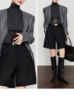 Women's wool shorts, new winter style, black casual pants, bootcut pants, suitable for wearing outside.