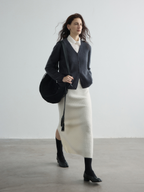 Cashmere-like, soft and fluffy woolen knitted V-neck sweater