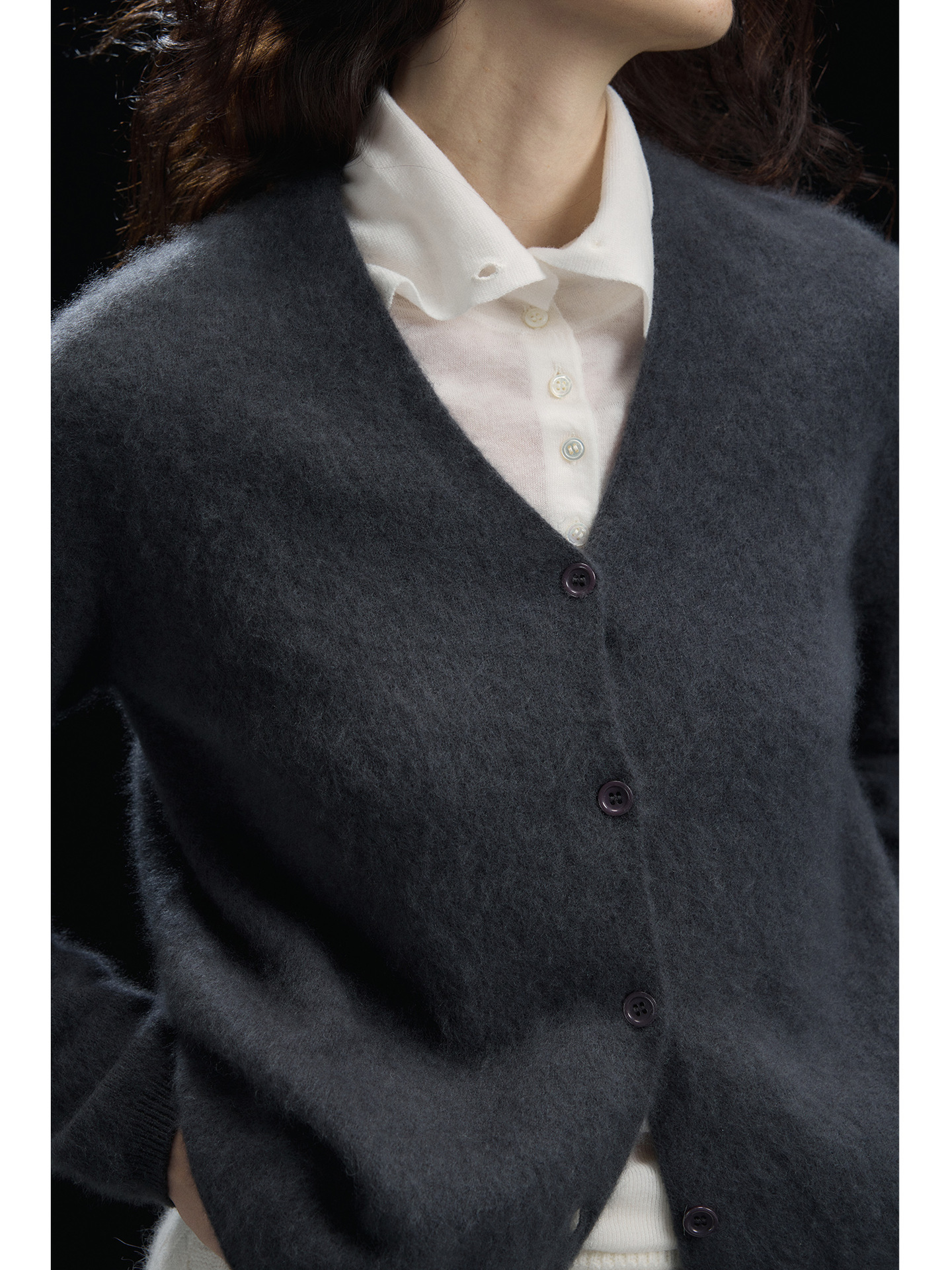 Cashmere-like, soft and fluffy woolen knitted V-neck sweater