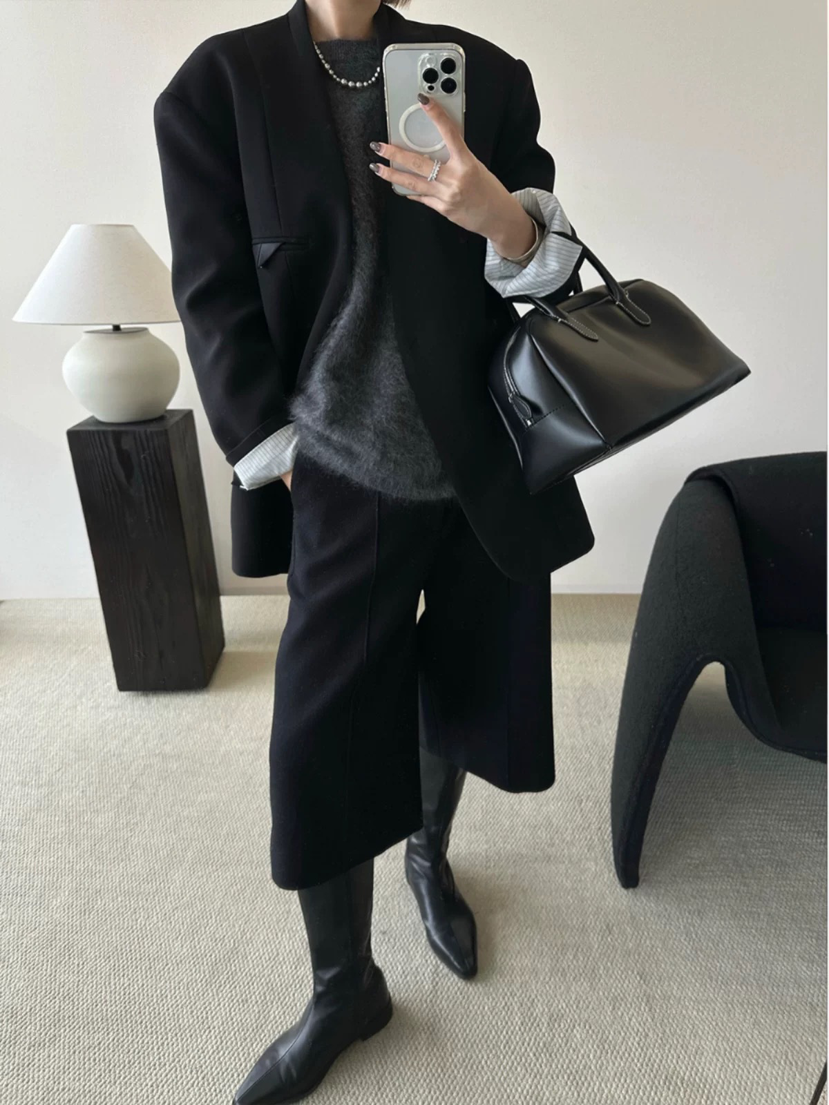 2025 New Arrival: Old-fashioned, High-end Thickened Woolen Suit Pants for Women, Autumn/Winter Straight Leg Black Five-Point Pants/Boot Pants