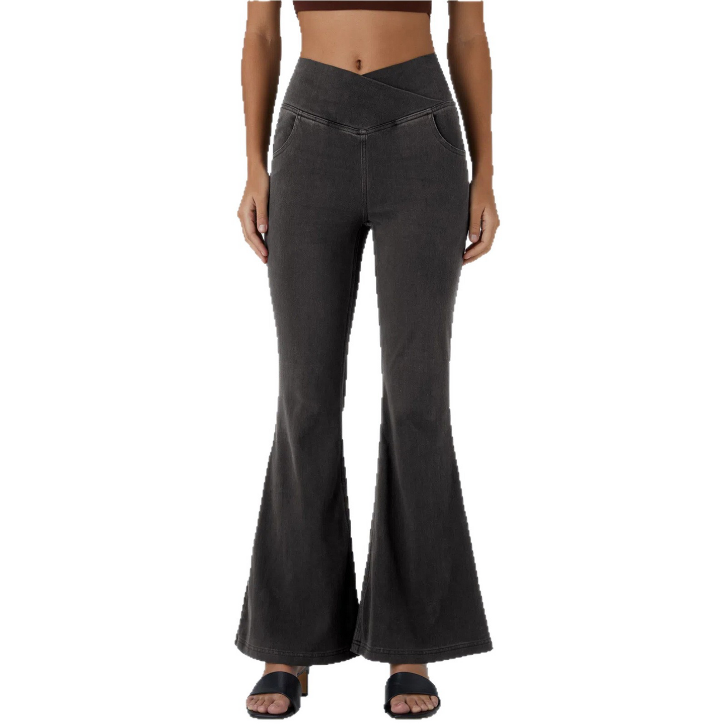 High waisted cross flared jeans with a slimming effect and elastic cross-border lifting effect, women's micro flared denim long pants