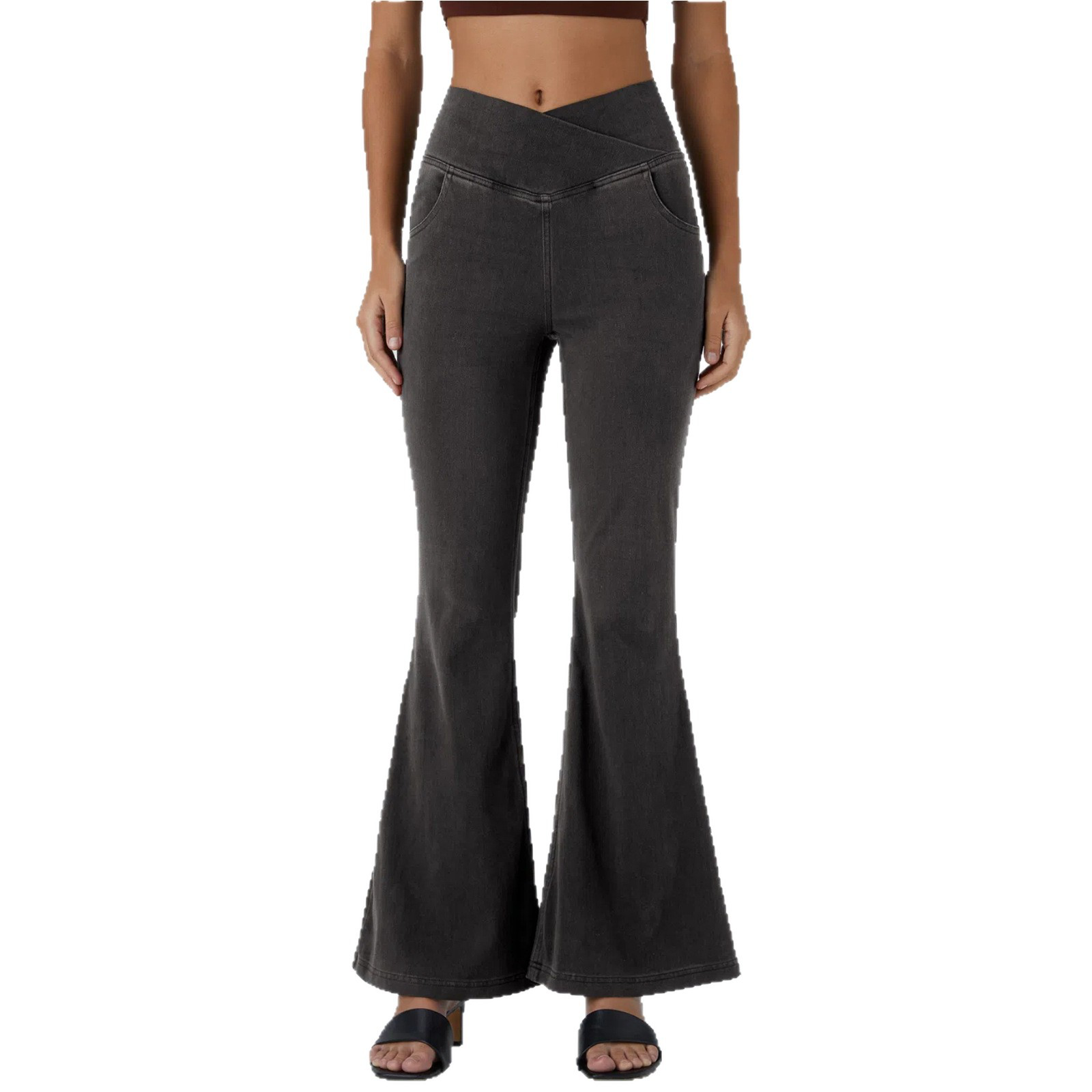 High waisted cross flared jeans with a slimming effect and elastic cross-border lifting effect, women's micro flared denim long pants