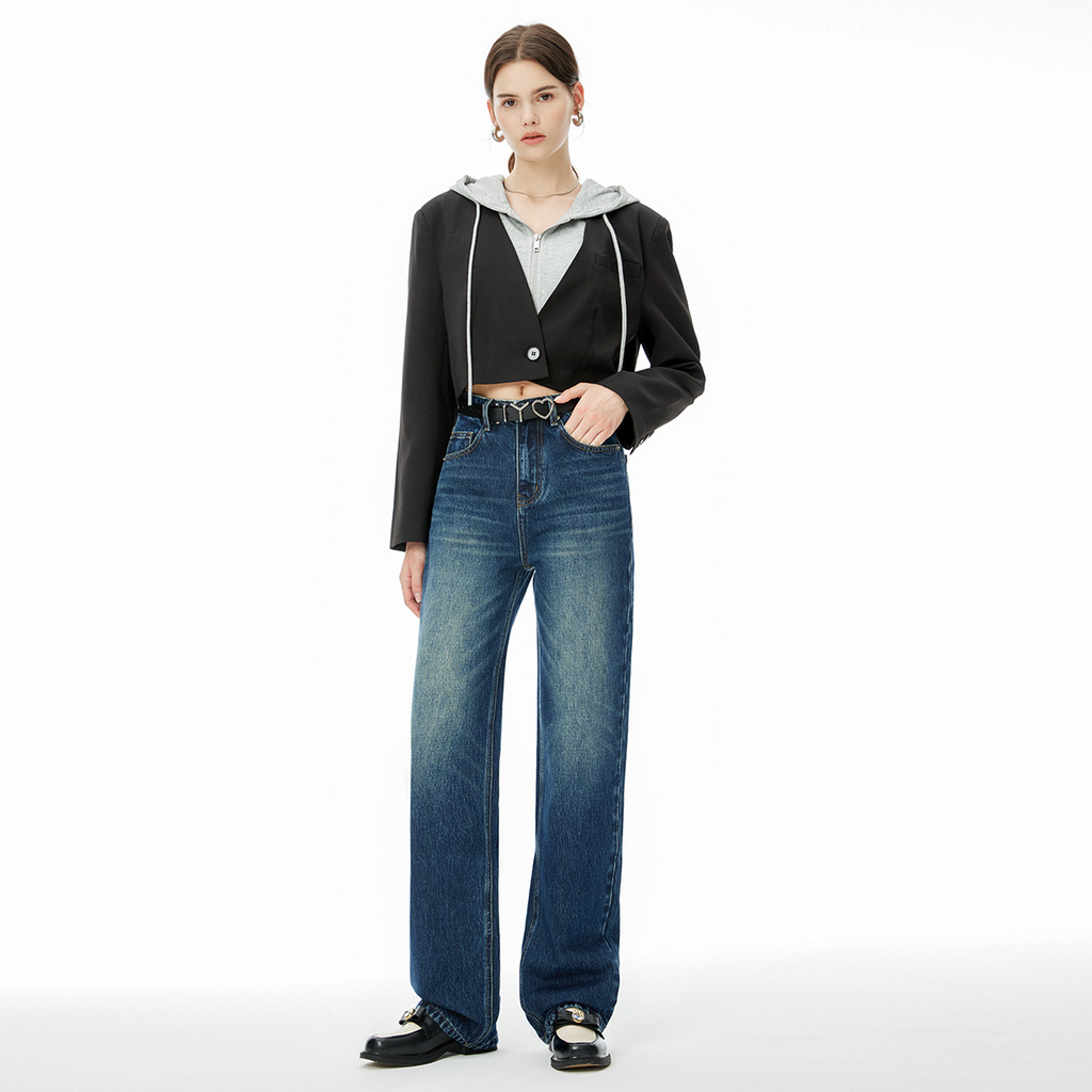 High end 2024 autumn new high waisted, loose fitting, wide leg, floor mopping denim pants for women, made of pure cotton, fashionable and versatile