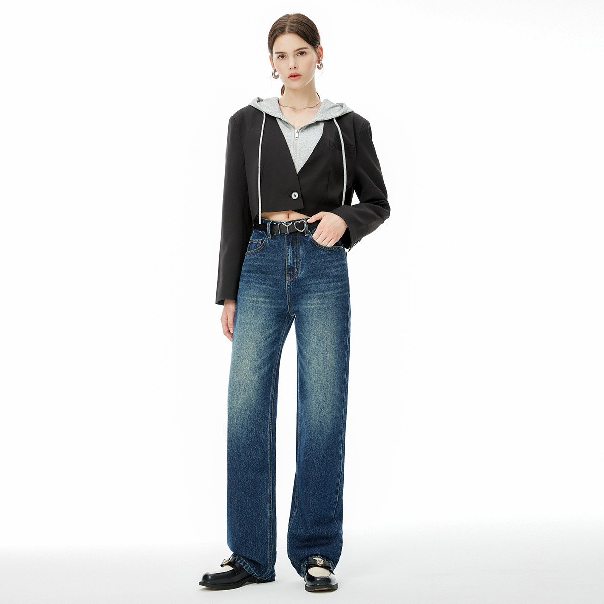 High end 2024 autumn new high waisted, loose fitting, wide leg, floor mopping denim pants for women, made of pure cotton, fashionable and versatile