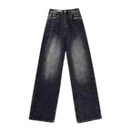 High-street versatile dark blue wide-leg fleece-lined jeans for women, slimming, loose-fitting straight-leg pants, high waist.