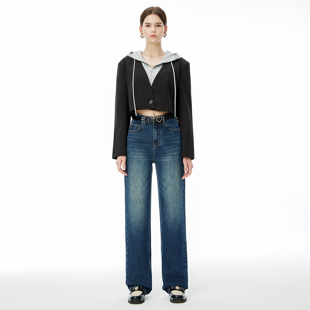 High end 2024 autumn new high waisted, loose fitting, wide leg, floor mopping denim pants for women, made of pure cotton, fashionable and versatile