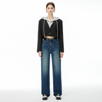 High end 2024 autumn new high waisted, loose fitting, wide leg, floor mopping denim pants for women, made of pure cotton, fashionable and versatile