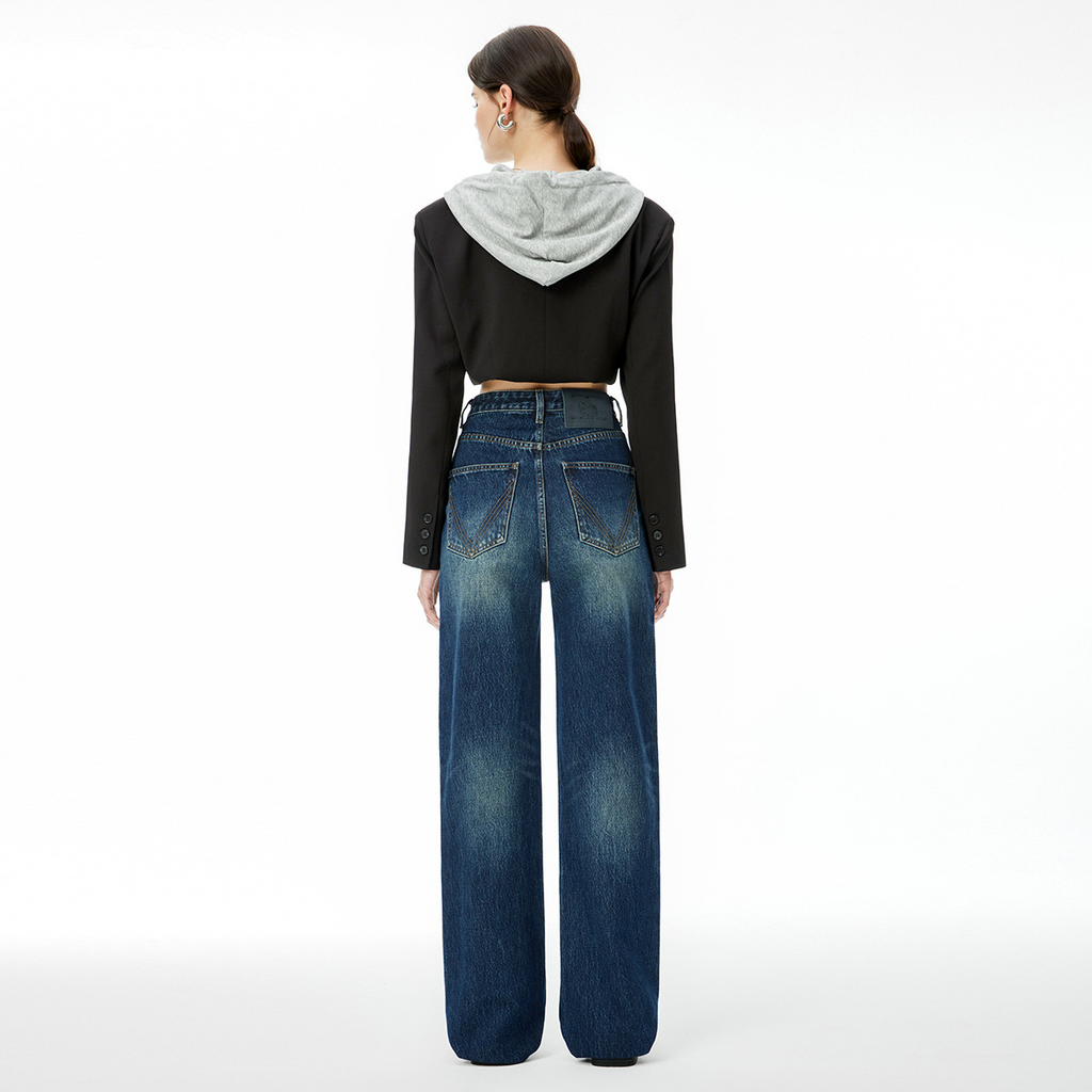High end 2024 autumn new high waisted, loose fitting, wide leg, floor mopping denim pants for women, made of pure cotton, fashionable and versatile