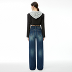 High end 2024 autumn new high waisted, loose fitting, wide leg, floor mopping denim pants for women, made of pure cotton, fashionable and versatile