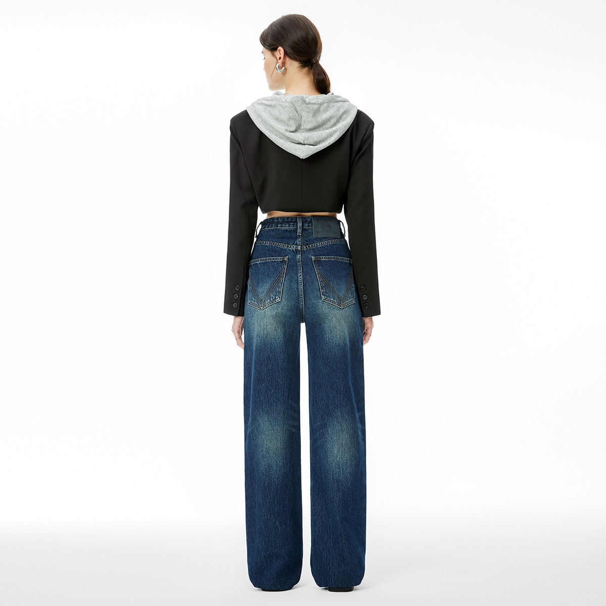 High end 2024 autumn new high waisted, loose fitting, wide leg, floor mopping denim pants for women, made of pure cotton, fashionable and versatile