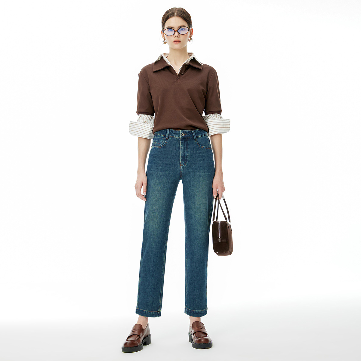 High end 2024 autumn new four-way stretch nine point stick jeans, high waisted slim fit pants, fashionable and versatile trend
