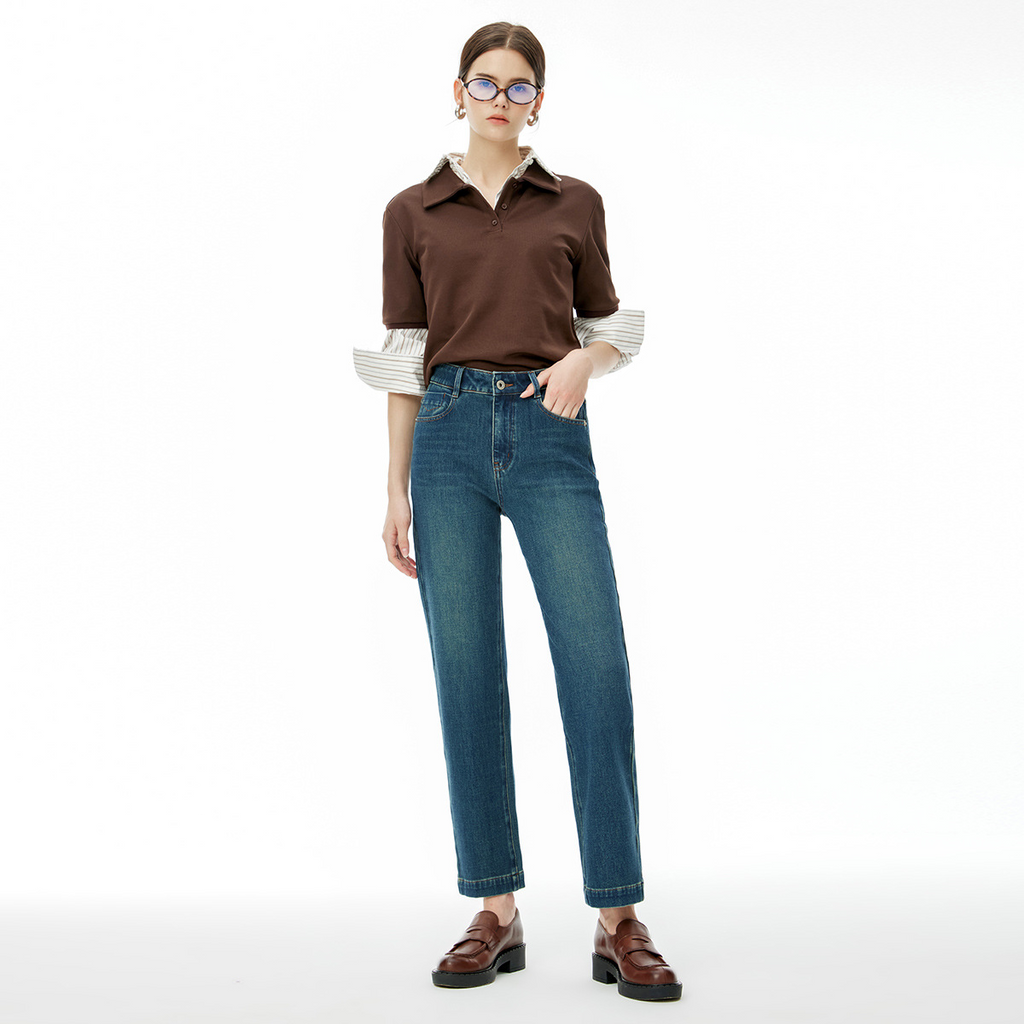 High end 2024 autumn new four-way stretch nine point stick jeans, high waisted slim fit pants, fashionable and versatile trend