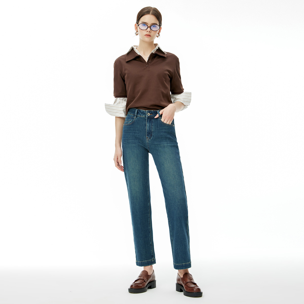 High end 2024 autumn new four-way stretch nine point stick jeans, high waisted slim fit pants, fashionable and versatile trend