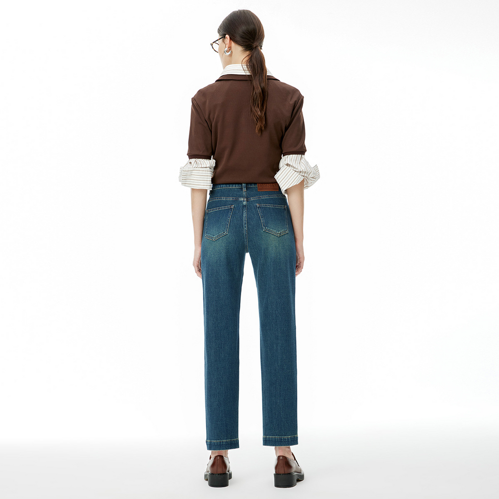 High end 2024 autumn new four-way stretch nine point stick jeans, high waisted slim fit pants, fashionable and versatile trend