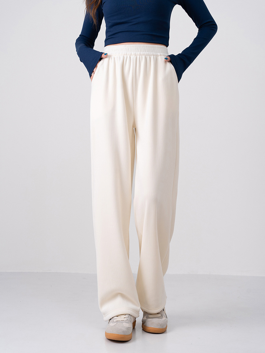 Autumn/Winter Fleece-Lined Thickened Chenille Wide-Leg Trousers, High-Waisted, Loose-Fitting Corduroy A-Shaped Straight-Leg Trousers