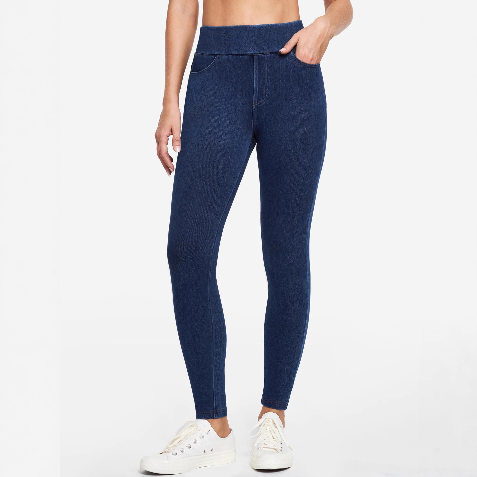 Shi Elastic Jeans, High Waist, Tight Fit, Wearing Style, Pants with Pockets, Casual Fitness Pants