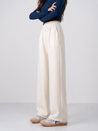 Autumn/Winter Fleece-Lined Thickened Chenille Wide-Leg Trousers, High-Waisted, Loose-Fitting Corduroy A-Shaped Straight-Leg Trousers