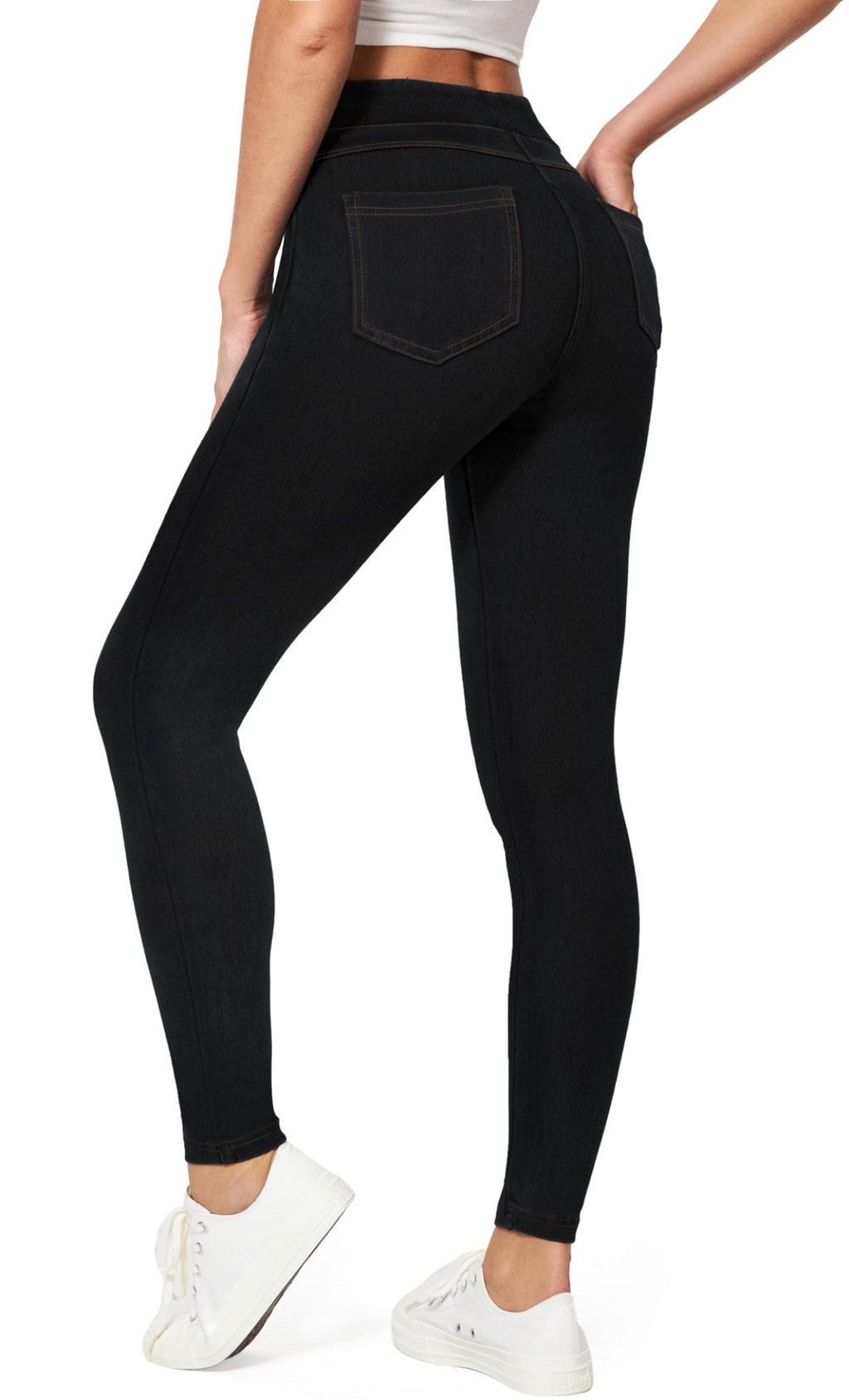 Shi Elastic Jeans, High Waist, Tight Fit, Wearing Style, Pants with Pockets, Casual Fitness Pants