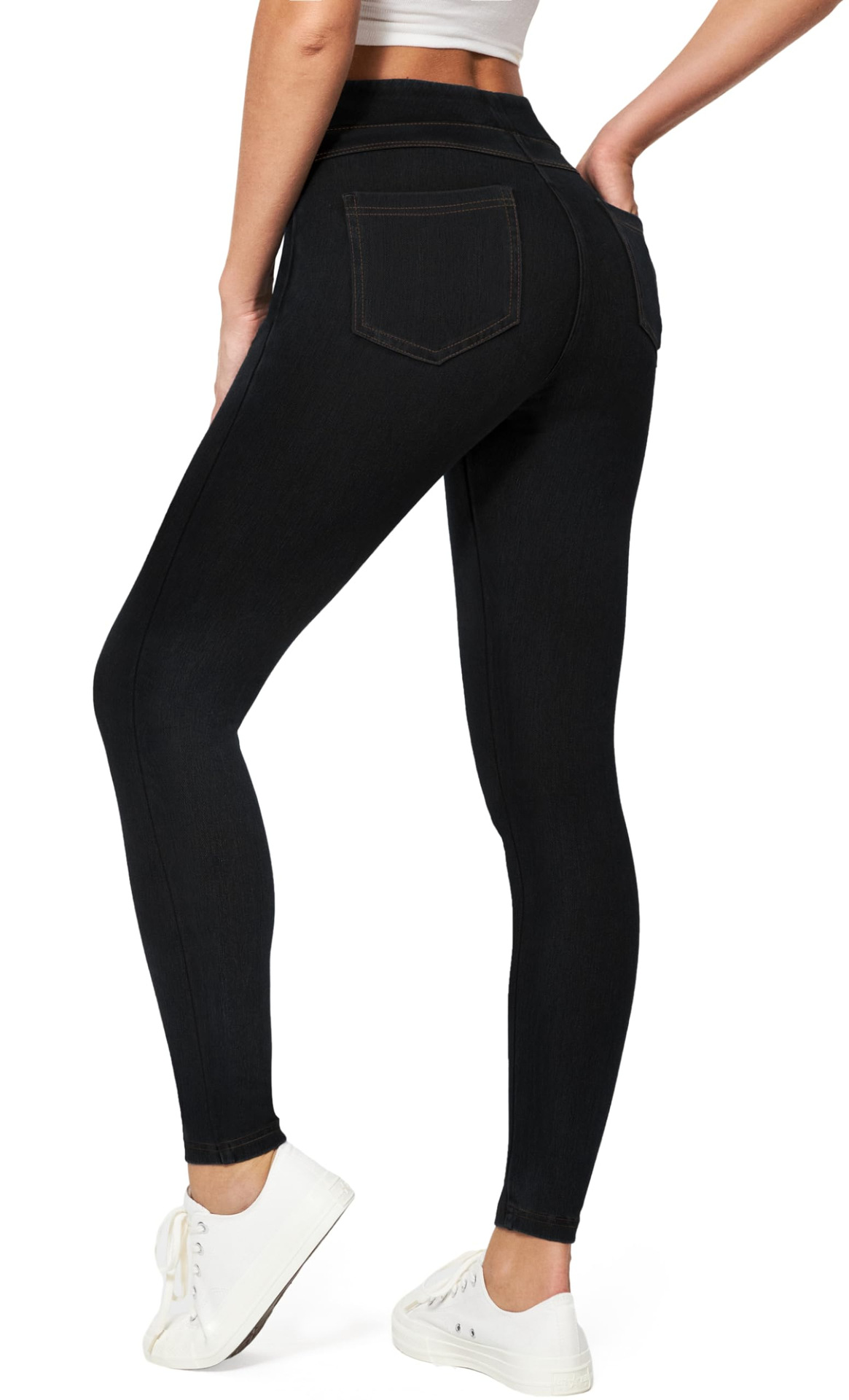 Shi Elastic Jeans, High Waist, Tight Fit, Wearing Style, Pants with Pockets, Casual Fitness Pants
