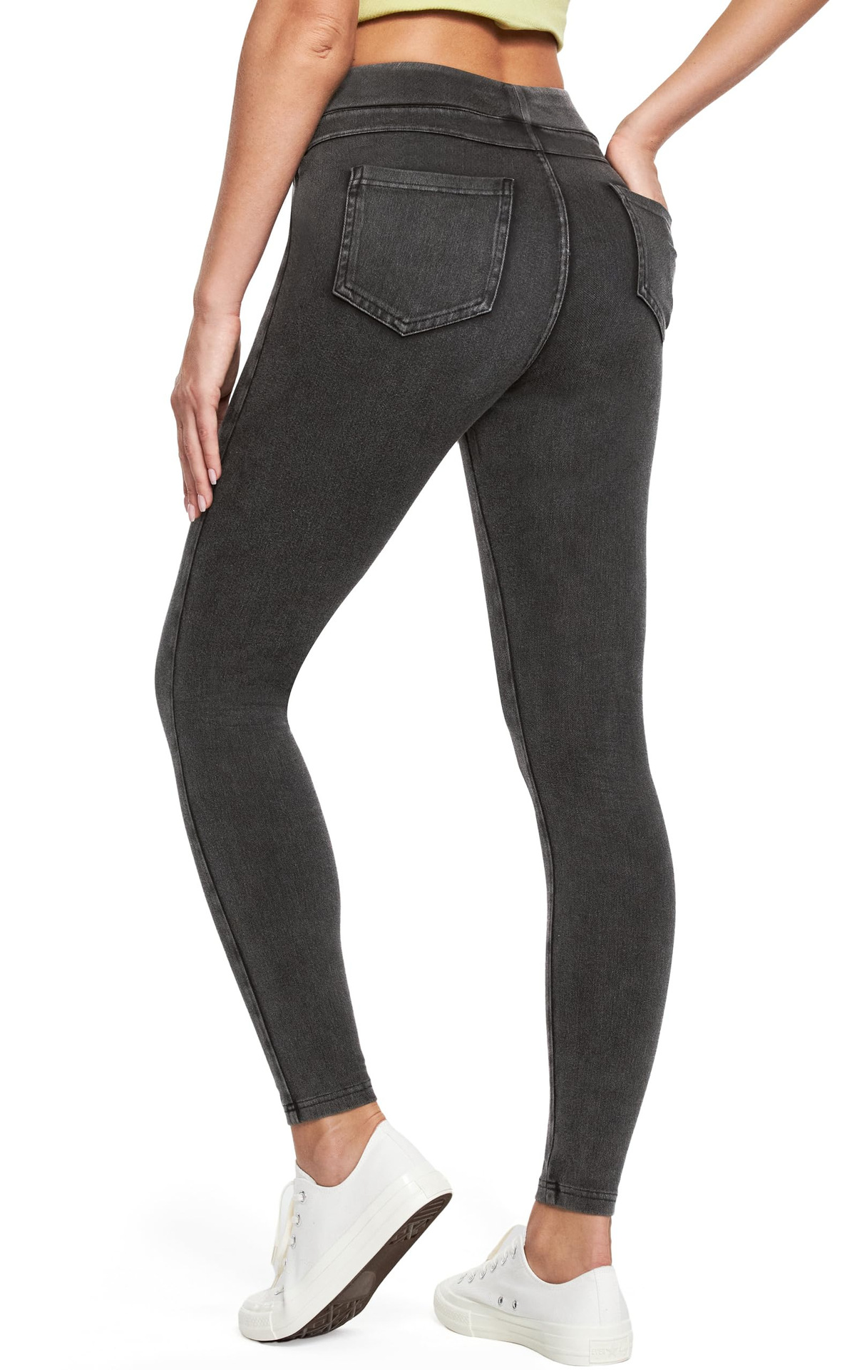 Shi Elastic Jeans, High Waist, Tight Fit, Wearing Style, Pants with Pockets, Casual Fitness Pants
