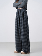 New autumn/winter retro brushed fleece-lined plaid casual pants, loose fit, slimming, warm, straight leg, long pants