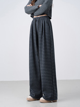 New autumn/winter retro brushed fleece-lined plaid casual pants, loose fit, slimming, warm, straight leg, long pants