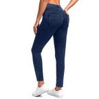 Women's set style elastic jeans with high waist and tight fit jeans with pockets, fashionable and versatile pants