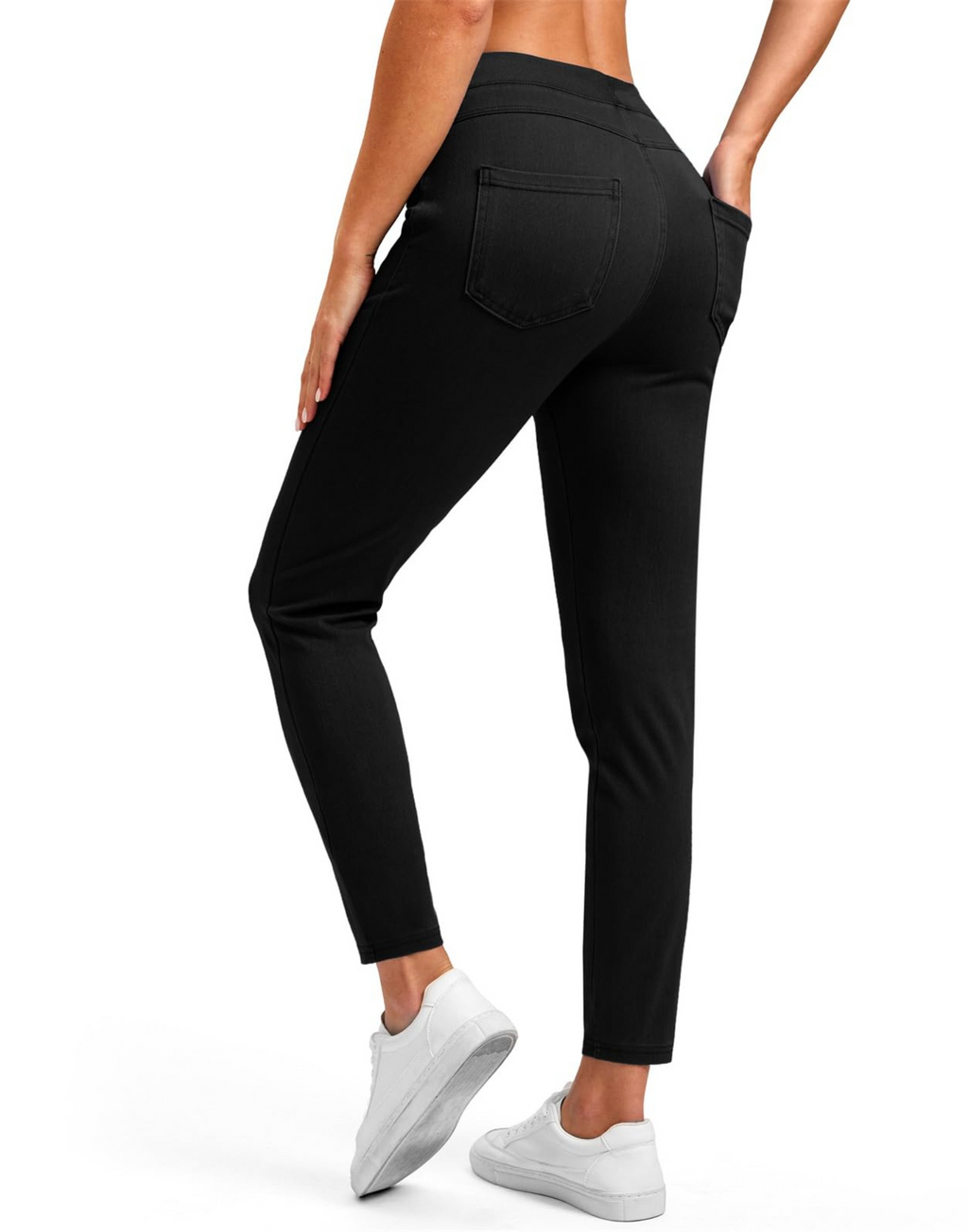 Women's set style elastic jeans with high waist and tight fit jeans with pockets, fashionable and versatile pants