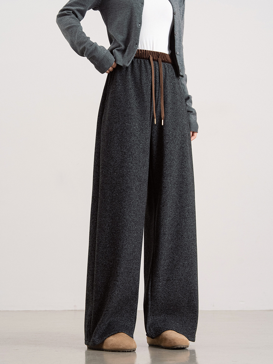 Women's autumn/winter fleece-lined pants, relaxed style, loose fit, color blocking, elastic waist, thickened, versatile, slimming, casual.